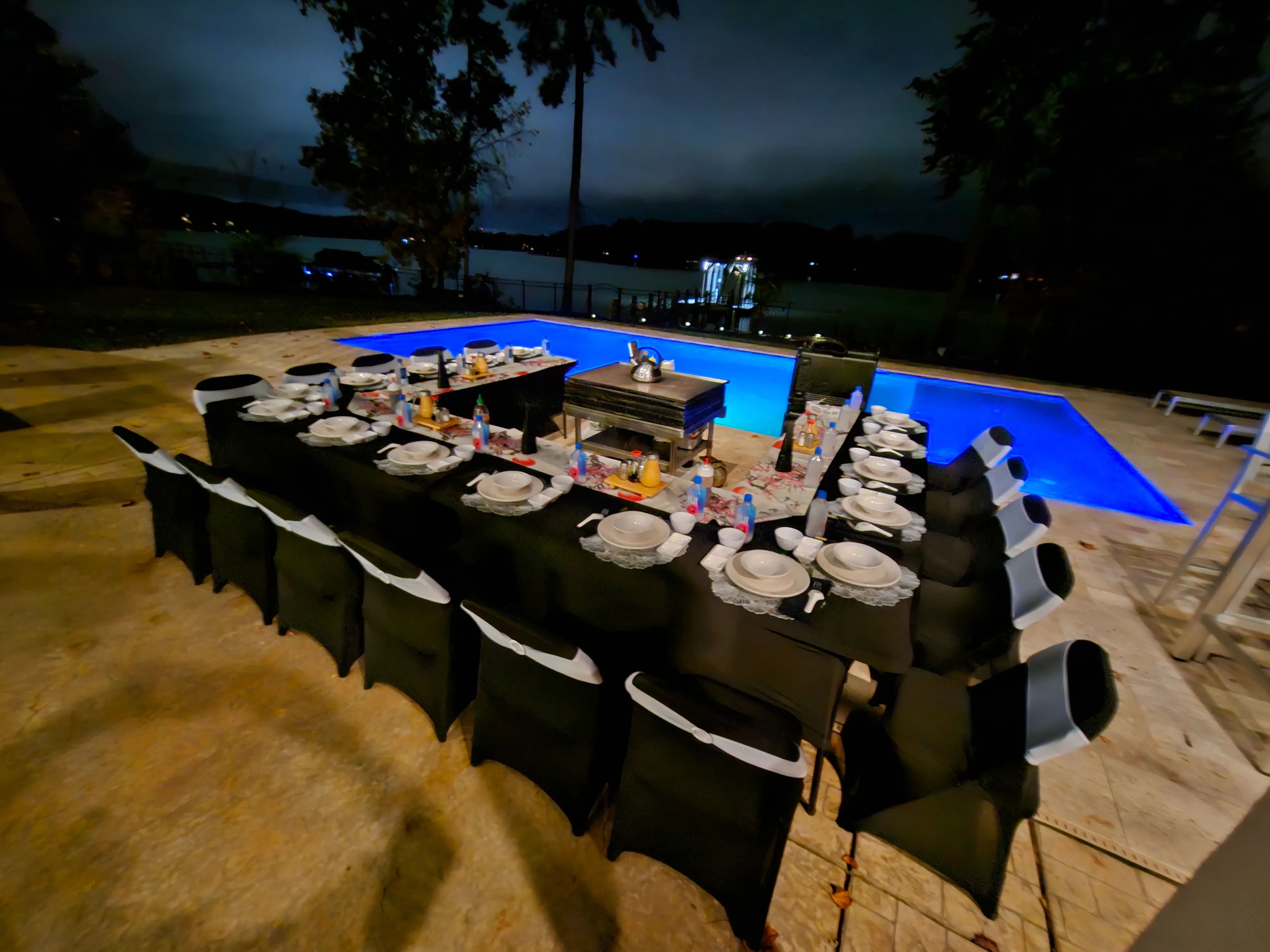 Evening poolside setup