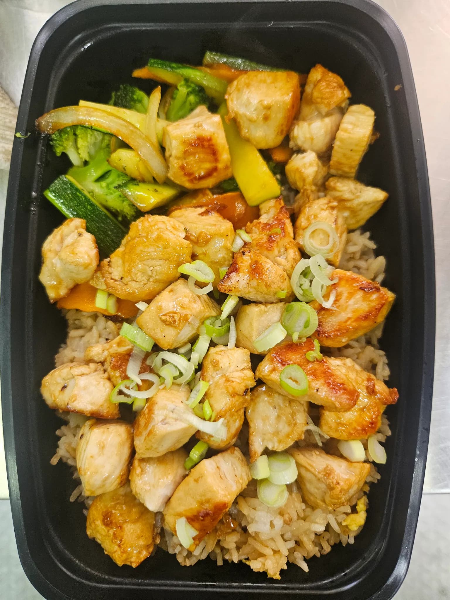 Chicken, rice, and vegetables