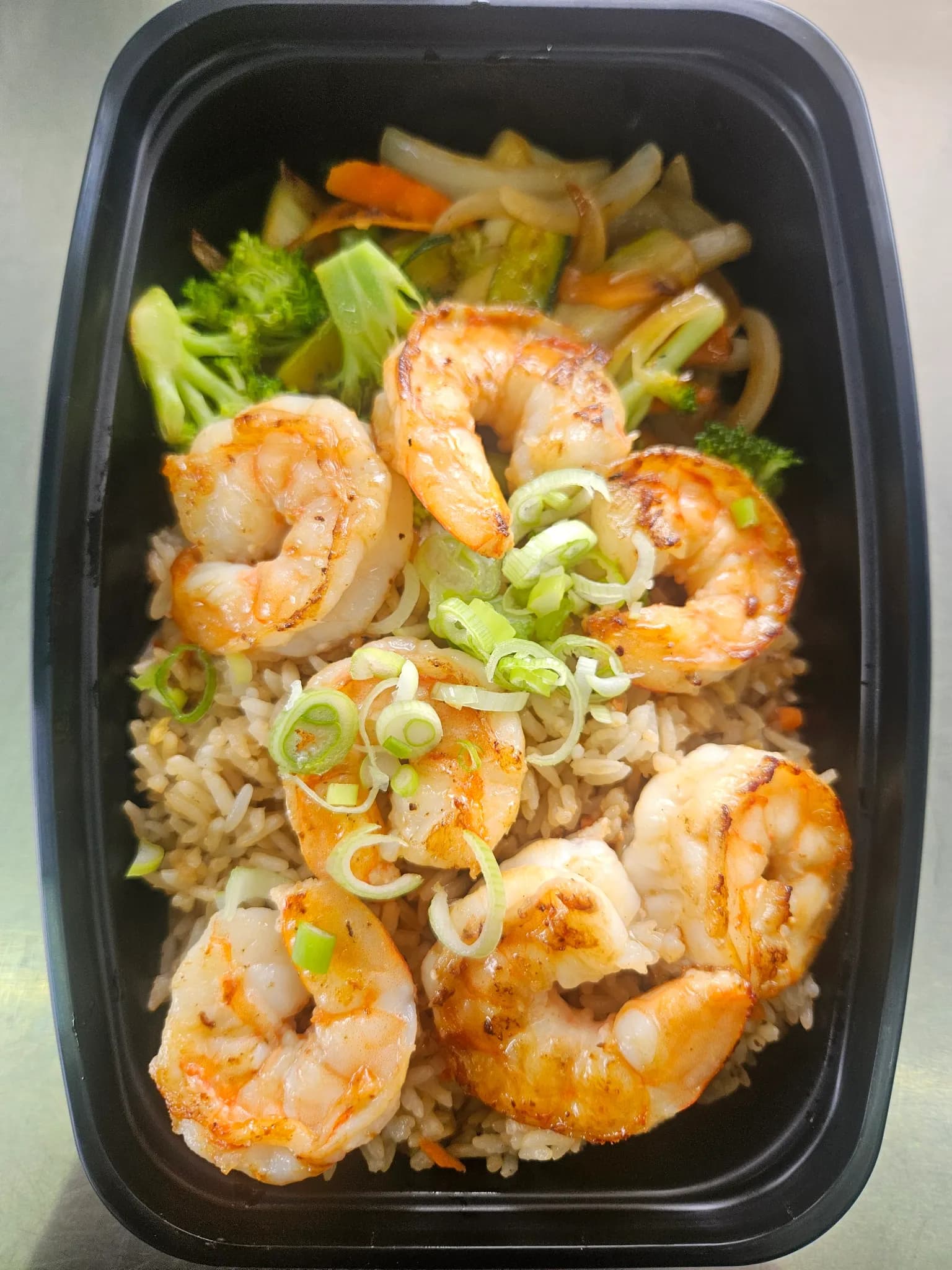 Shrimp, rice, and vegetables