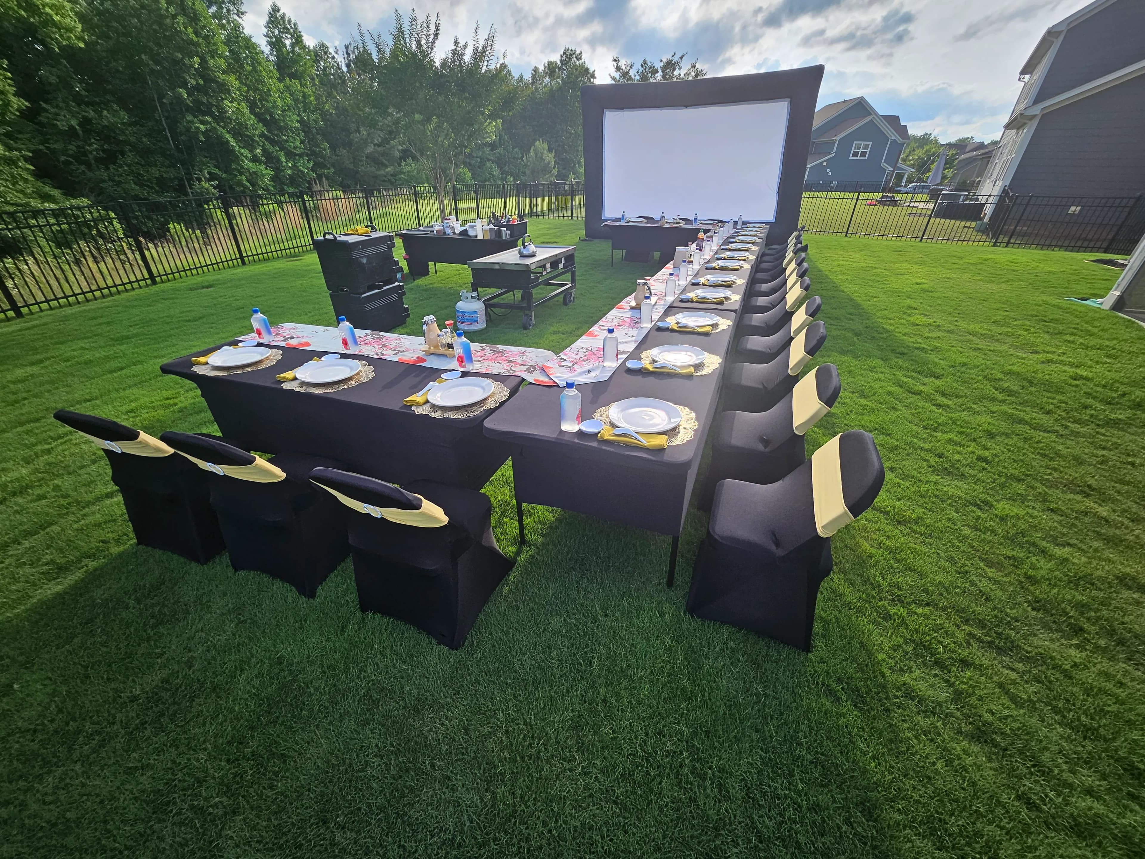 Lawn setup with tables