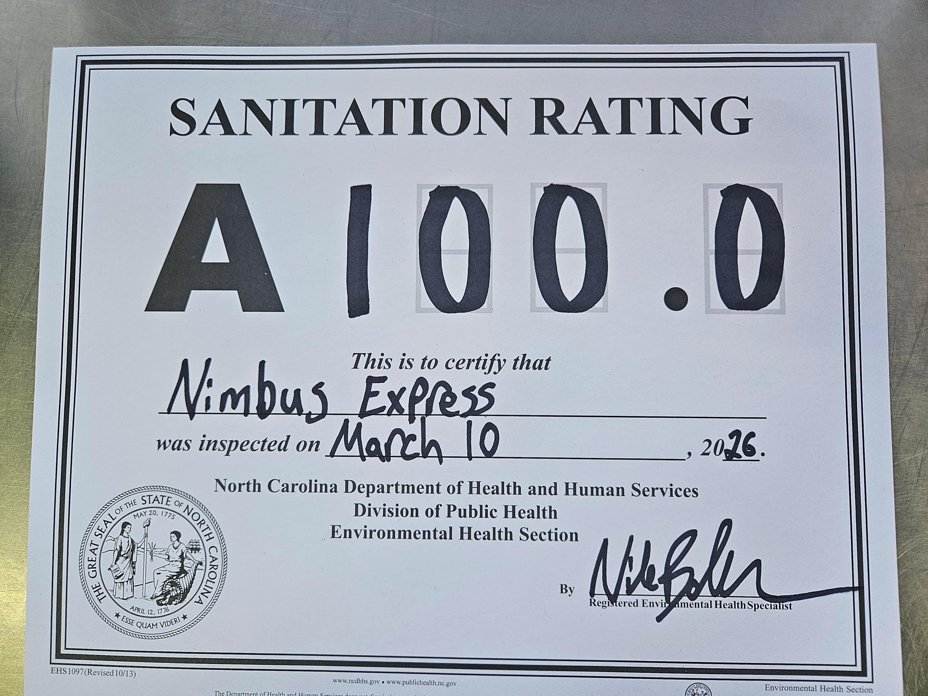 Sanitation rating